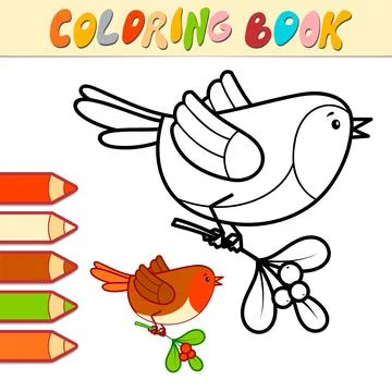 Coloring book or Coloring page for kids. Christmas Bird black and white vecto Stock Illustration