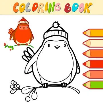Coloring book or Coloring page for kids. Christmas Bird black and white vecto Stock Illustration