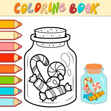 Coloring book or Coloring page for kids. Christmas candy black and white vect Stock Illustration
