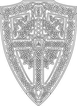 Coloring book page with celtic shield Stock Illustration