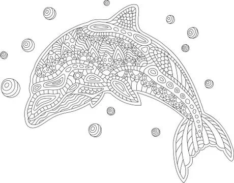 Coloring book page with dolphin Illustrazione stock