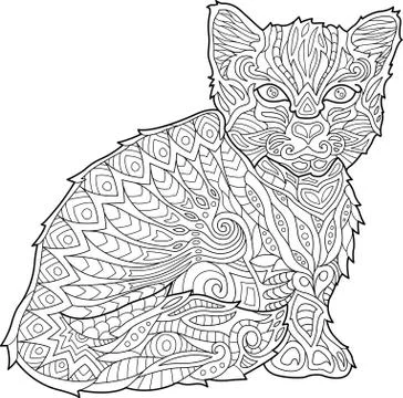 Coloring book page with kitten Stock Illustration