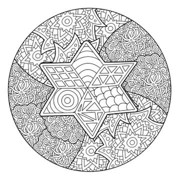 Coloring book page with linear eastern pattern 스톡 일러스트