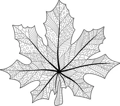 Coloring book page with maple leaf Stock Illustration