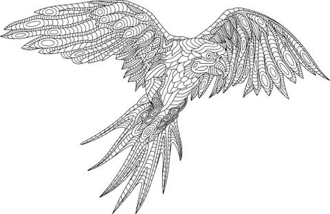 Coloring book page with parrot Stock Illustration