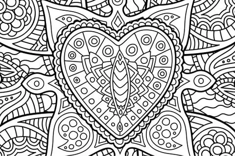 Coloring book page with rectangle art with heart Stock Illustration
