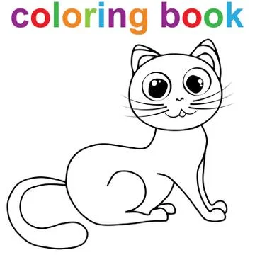 Coloring book page template with a cute lying cat, for kids . Stock Illustration