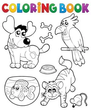 Coloring book with pets - eps10 vector illustration. Stockillustratie