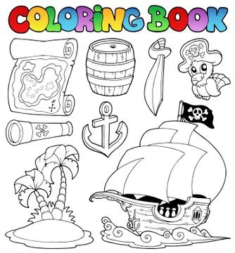 Coloring book with pirate objects Ilustración de archivo