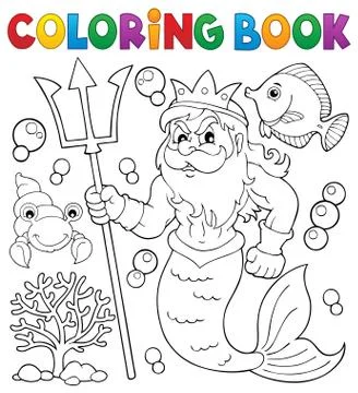 Coloring book Poseidon theme Illustrazione stock