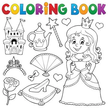 Coloring book princess topic set Ilustración de archivo
