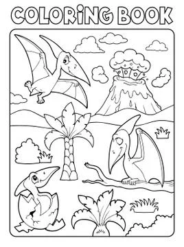 Coloring book pterodactyls theme image Stock Illustration