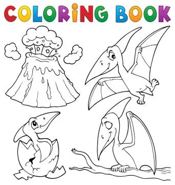 Coloring book pterodactyls theme set Stock Illustration