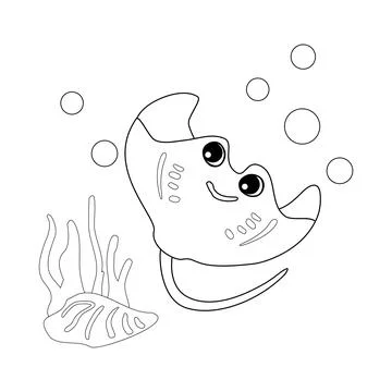 Coloring book ?ramp-fish with shells, bubbles and algae in the ocean. For p.. Stock Illustration