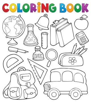 Coloring book school related objects Illustrazione stock