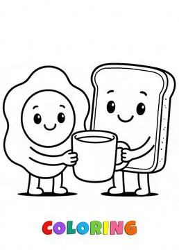 Coloring book - Scrambled egg and white bread characters Stock Illustration