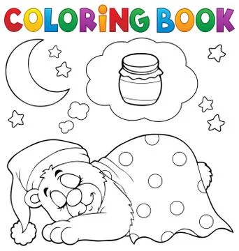 Coloring book sleeping bear theme - eps10 vector illustration. Illustrazione stock