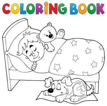 Coloring book sleeping child theme - eps10 vector illustration. Stock Illustration