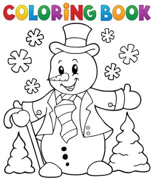 Coloring book snowman topic - eps10 vector illustration. Stock Illustration
