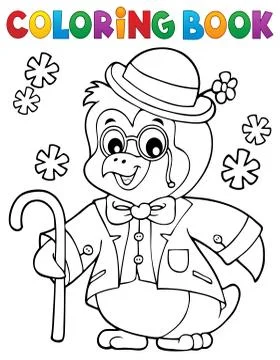 Coloring book stylized penguin topic Ilustración de archivo