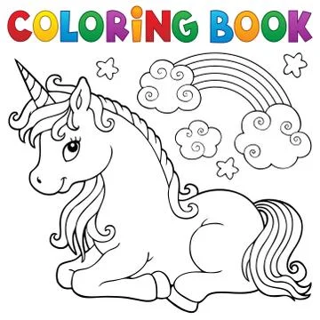Coloring book stylized unicorn theme Illustrazione stock