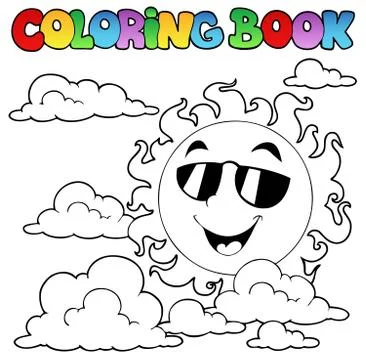 Coloring book with Sun and clouds  Illustrazione stock