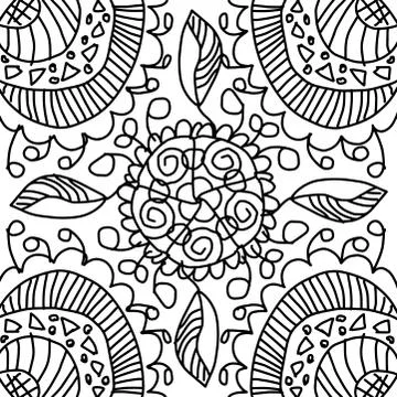 Coloring book .symmetric pattern consisting of abstract flowers and leaves do Stock Illustration