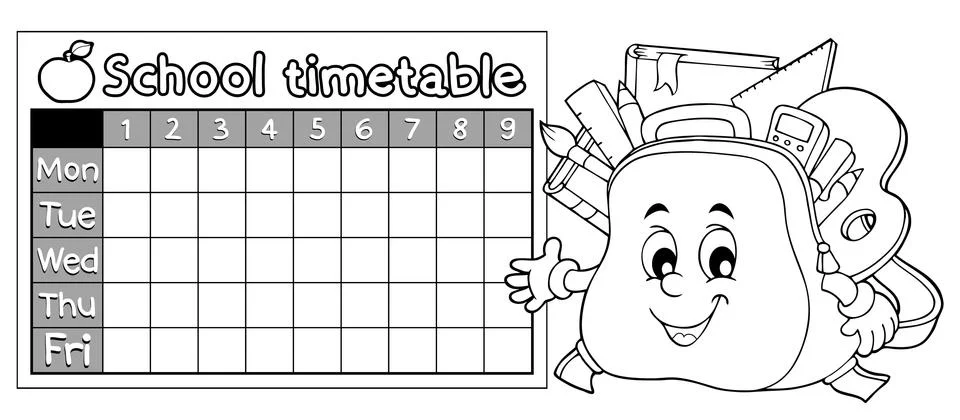 Coloring book timetable topic Stock Illustration
