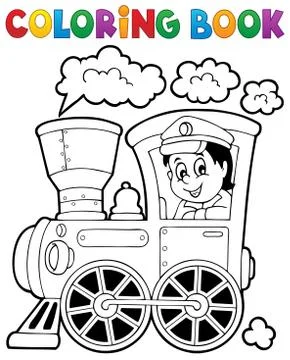 Coloring book train theme - illustration. Stock Illustration