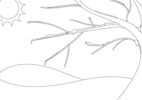 Coloring book - Tree with snow during sunny day Stock Illustration