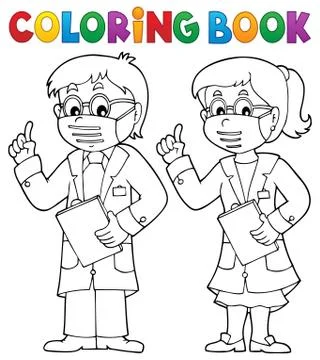 Coloring book two advising doctors Stock Illustration