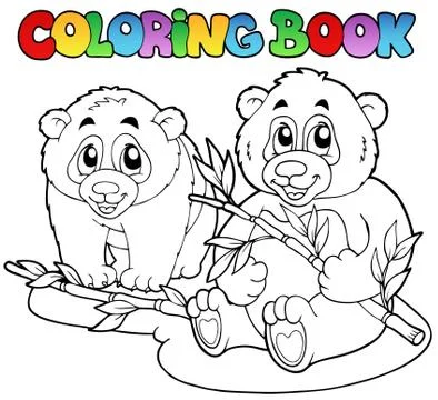 Coloring book with two pandas Stock Illustration