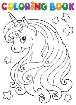 Coloring book unicorn head theme Stock Illustration