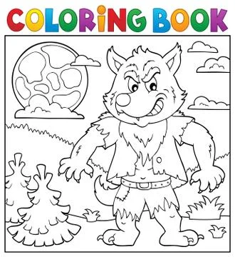 Coloring book werewolf topic Illustrazione stock