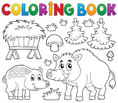Coloring book with wild pigs theme Stock Illustration