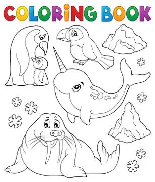 Coloring book winter animals topic Stock Illustration
