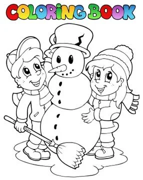 Coloring book winter scene  库存插图