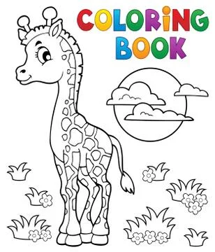 Coloring book young giraffe theme - eps10 vector illustration. 库存插图