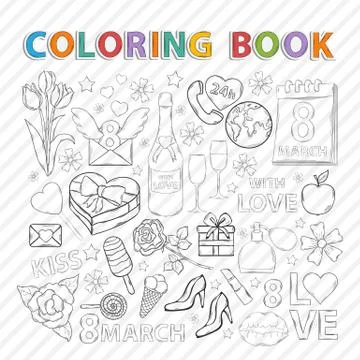Coloring book.March set Stock Illustration