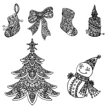 Coloring Christmas Set Stock Illustration