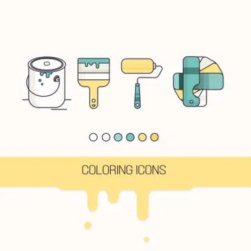 Coloring construction flat icons set vector 스톡 일러스트