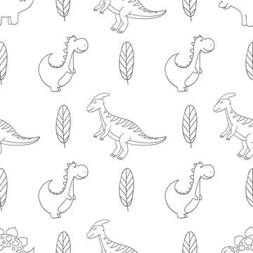 Coloring cute dinosaurs seamless pattern Stock Illustration