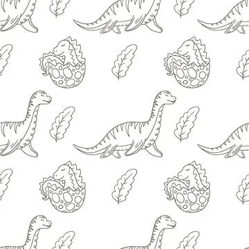 Coloring cute dinosaurs seamless pattern Stockillustratie