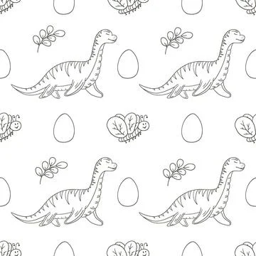 Coloring cute dinosaurs seamless pattern Stock Illustration