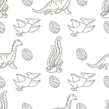 Coloring cute dinosaurs seamless pattern Stockillustratie