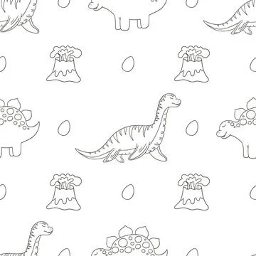 Coloring cute dinosaurs seamless pattern Stockillustratie
