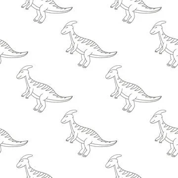 Coloring cute dinosaurs seamless pattern Stock Illustration