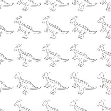 Coloring cute dinosaurs seamless pattern Stock Illustration