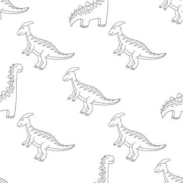 Coloring cute dinosaurs seamless pattern Illustrazione stock