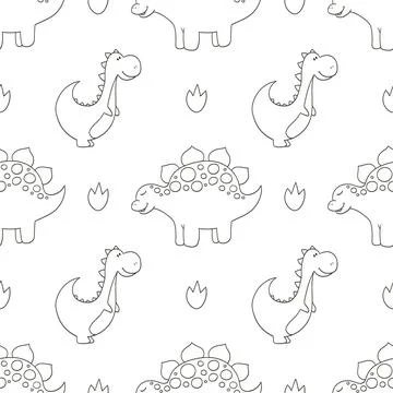 Coloring cute dinosaurs seamless pattern Stock Illustration